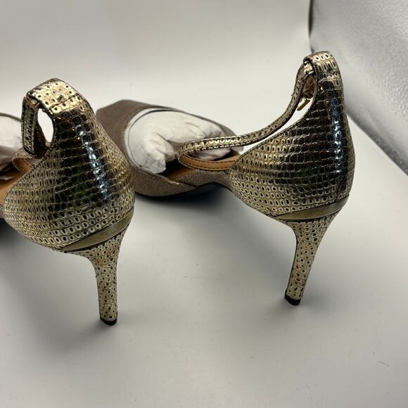 Calvin Klein Metallic Peep Toe Saiden Lizard Heels Gold  Ankle Strap Size 8 NEW - Picture 4 of 6
